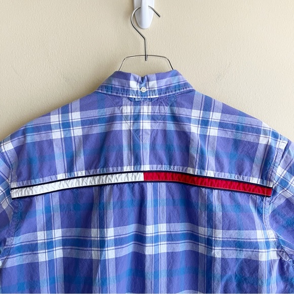 Vintage Tommy Hilfiger Short Sleeve Plaid Button Down w/ Tropical Inside Trim M - Picture 7 of 9